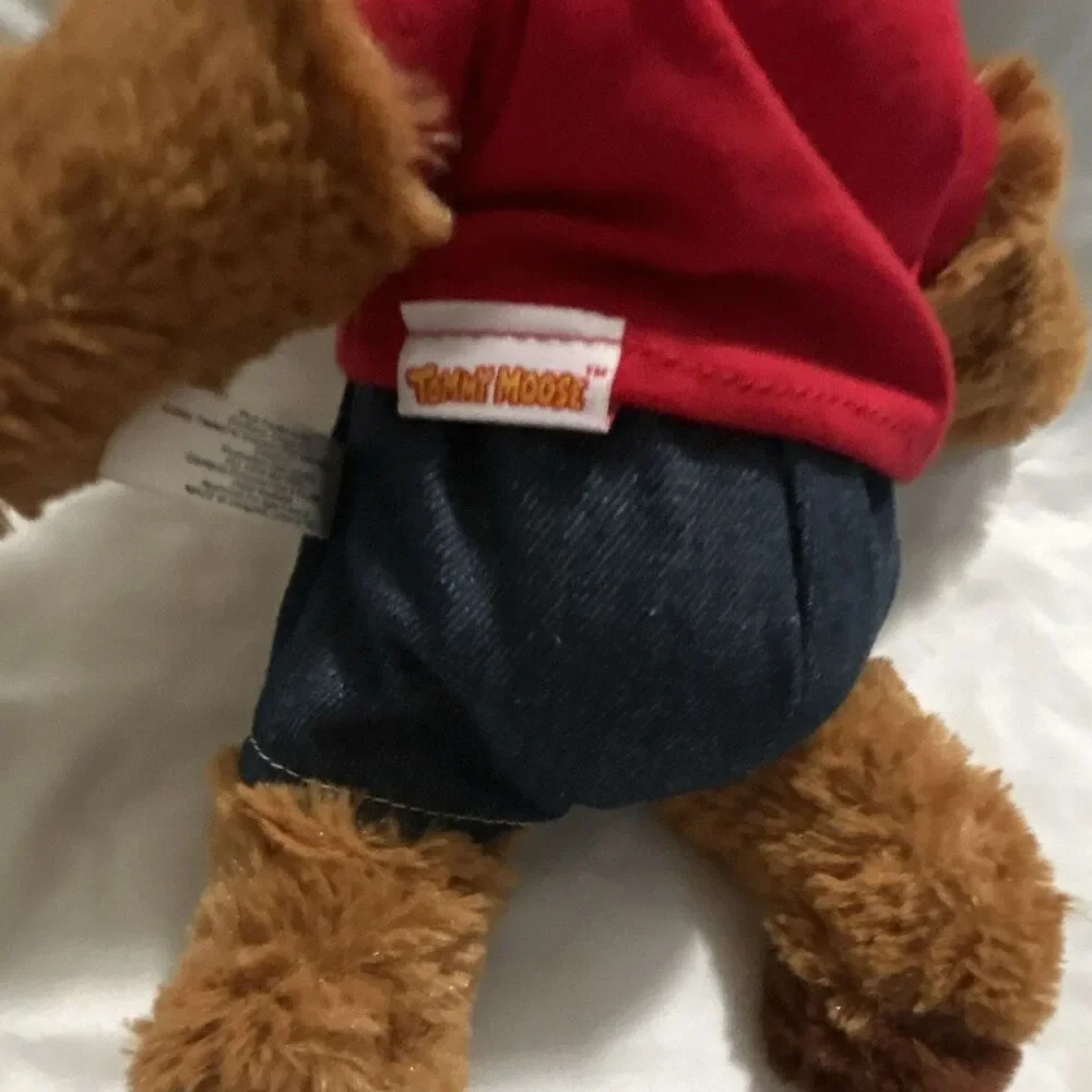 Vintage 2002 Tommy Moose Brown Moose Plush Red Shirt Denim Shorts Washable